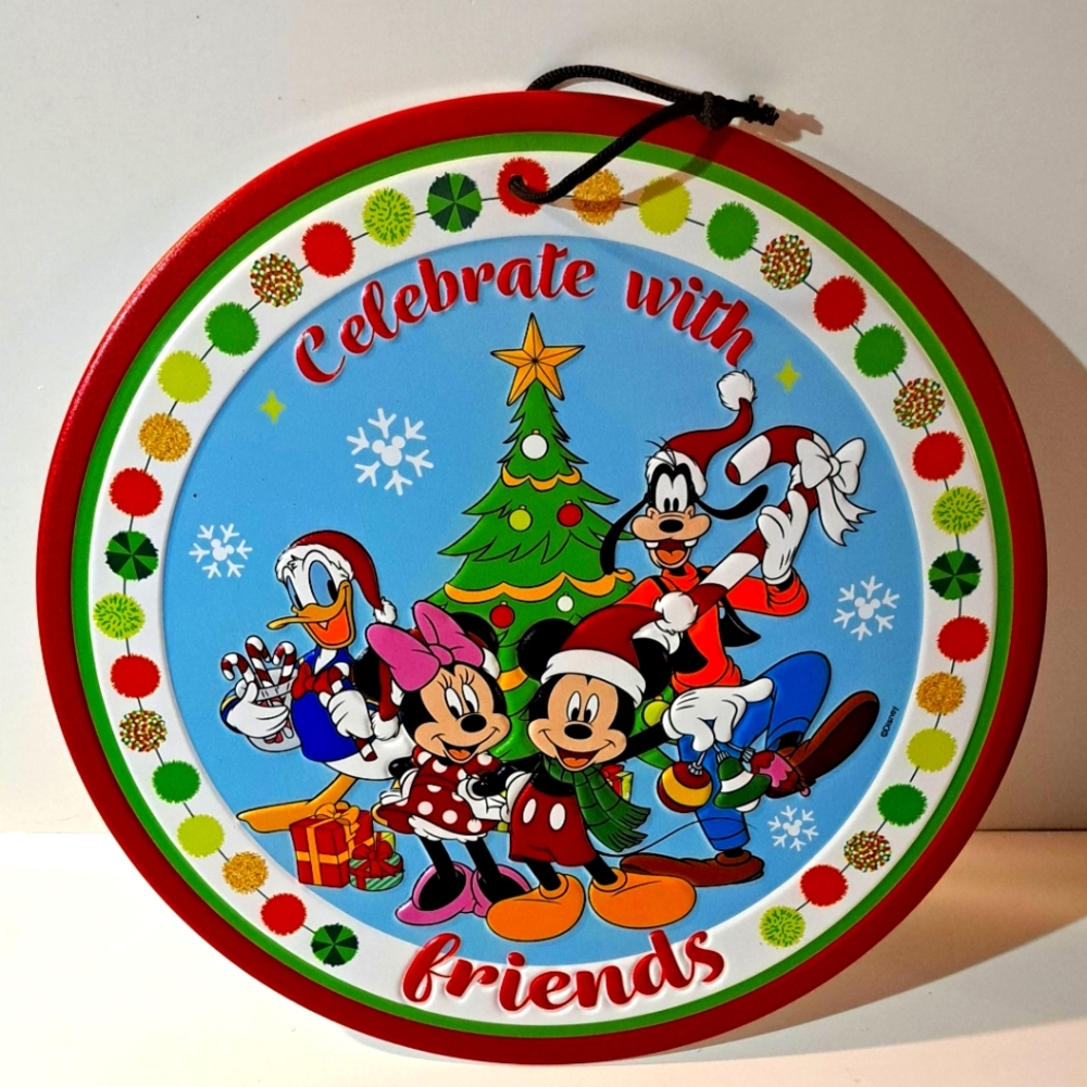 Mickey Mouse Minnie Donald Duck Pluto Metal Hanging Christmas Sign Holiday Decor
